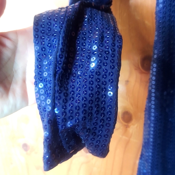 Aqua Capsule Deep Blue Purple Sequin Lined Keyhole Long Sleeve Party Dress - Picture 7 of 11